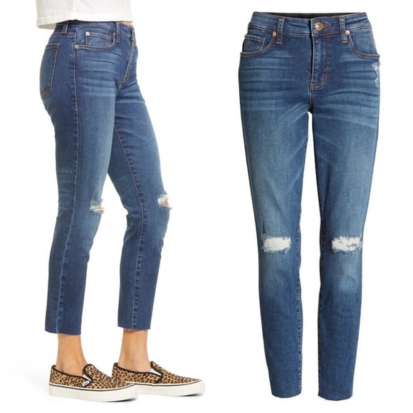 Nordstrom Distressed Jeans Raw Hem Crop Size 25 STS Blue Emma Mid Rise Denim - Picture 2 of 12